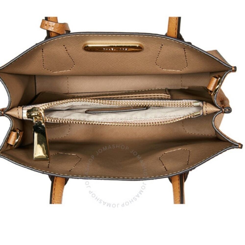 NWT Michael Kors Medium Mercer Tan Leather Belted Satchel Crossbody Purse - Picture 3 of 8